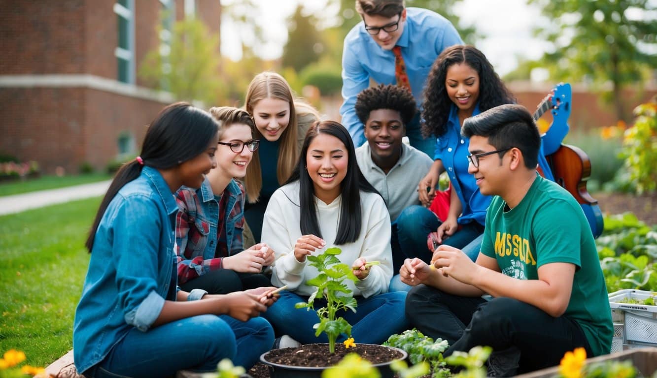 Un grupo de estudiantes participa en actividades extracurriculares, como la jardinería, la tutoría y la música, teniendo un impacto positivo en su comunidad.