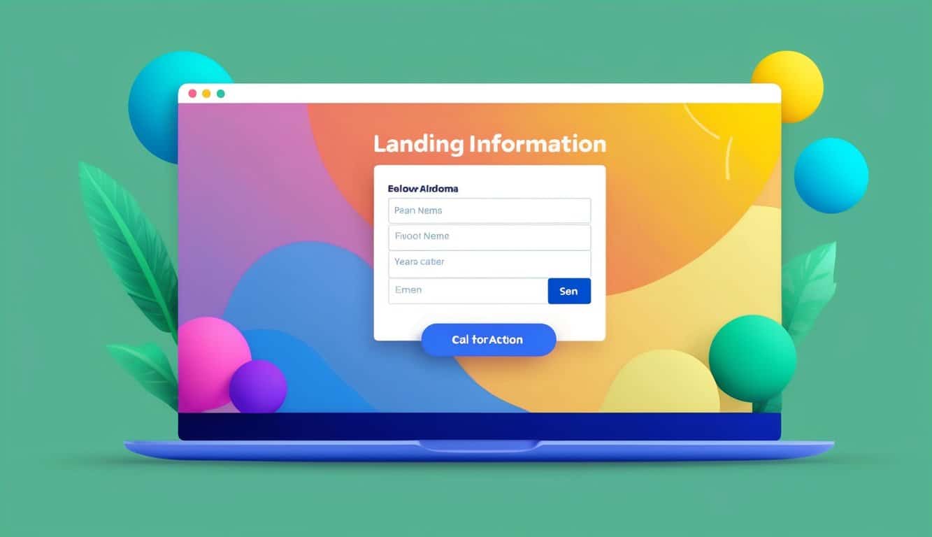 Una página de aterrizaje vibrante con un formulario para capturar información, con un diseño limpio y moderno, elementos que atraen la atención y un botón de llamada a la acción claro.